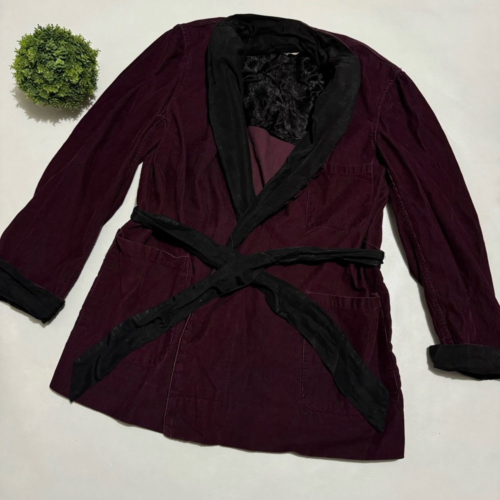Vintage‎ Pilgrim Purple Corduroy Satin Belted Smocking Jacket Robe Mens Large